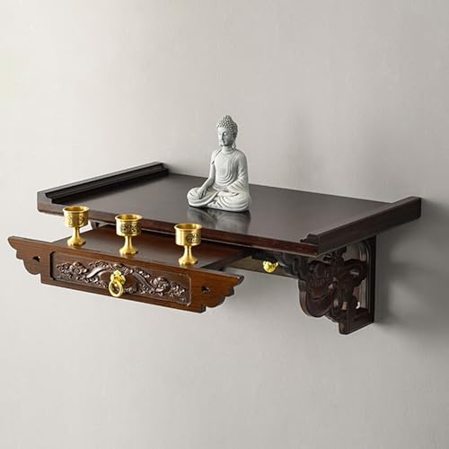 Bamboo Wooden Pooja Stand for Home Temple and Office Puja Mandir God Statue Shelf Wall Mounted Hanging Table top for Home Decor Altar Table