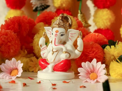 alikiki Polystone Lord Ganesha Statue - 5”H Hindu God Ganpati Idol for Pooja Mandir Home Office Decor Ganesh Murti Temple Altar Shrine Puja Item Indian Spiritual Gifts