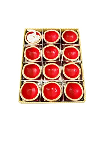 New Red Diwali Clay Diya Dia with Cotton Wicks for Puja Pooja Clay Diyas for Diwali Tea Light Holder Indian Decor Deepawali Deepak Oil Lamps Diwali Decor Navratri Puja- 2 inch Pack of 12