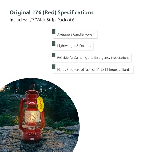 Light of Mine - Dietz #76 Original Red Oil Lantern Bundle Including 6-Pack of 100% Cotton 1/2" Replacement Wick Strips (#76, Red) - style: Red