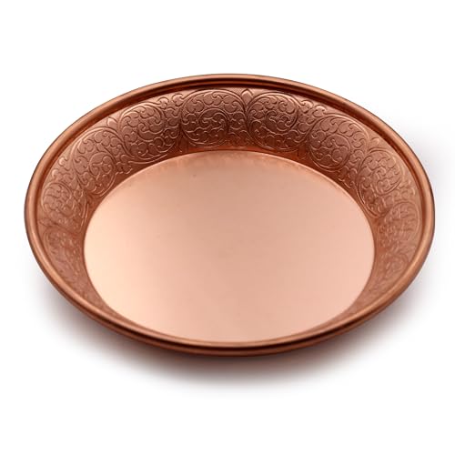 Copper Offering Prayer Ritual Bowl - Hand-Hammered Brass Decorative Plate Great for use Smudging, Incense Burner Holder,Candle Dish, Ash Catcher,Jewelry Dish,keys Basket - style: Nepal Tibet Flowers