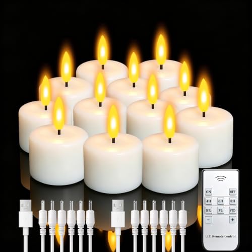 Rechargeable Real Wax Tea Lights Flameless Candles with Remote Timer, LED Tea Lights Candles Battery Operated Tealights for Centerpiece Table Decorations, Anniversary, Halloween, Christmas (12 Pack)