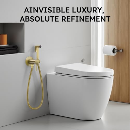 Arofa Built-in Hot and Cold Bidet Sprayer, Warm Water Bidet, Brushed Gold - color: Gold, size: Built-in Hot & Cold Water Modes-Round