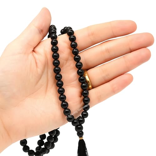 Amazing Gemstone Black Tourmaline Mala Beads - 108 Prayer Beads for Meditation and Mindfulness Practice, Handcrafted Mala Beads with Natural Gemstones for Spiritual Healing and Relaxation(Plain) - color: Black Tourmaline, style: Plain