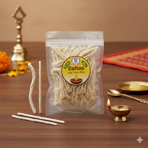Puja Cotton Wicks for Oil Lamp | Long Jyot Bati for Akhand Diya | Religious & Diwali Lighting | Premium Cotton Diya Wicks (Long)