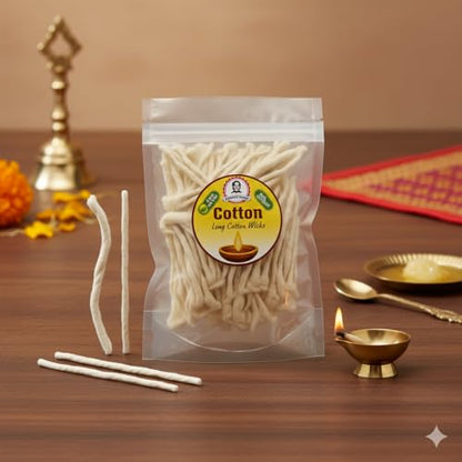 Puja Cotton Wicks for Oil Lamp | Long Jyot Bati for Akhand Diya | Religious & Diwali Lighting | Premium Cotton Diya Wicks (Long)