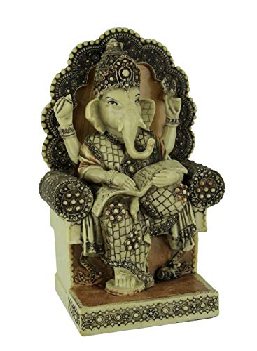 Zeckos Ganesha Statue 11 Inch, Seated on Throne Reading Scripture