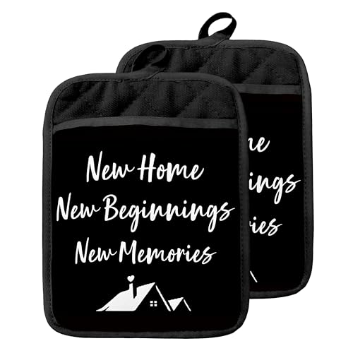 New Home Gifts Pot Holders with Pockets, Housewarming Gifts for Women Men, New Home Beginnings Memories Oven Pot Holders Heat Resistant Oven Mitts Hot Pads for Kitchen Baking Cooking - color: Black Sweet Home-b