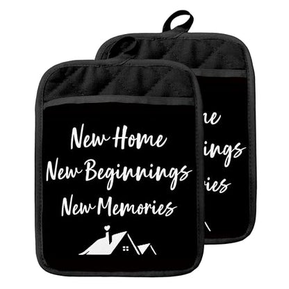 New Home Gifts Pot Holders with Pockets, Housewarming Gifts for Women Men, New Home Beginnings Memories Oven Pot Holders Heat Resistant Oven Mitts Hot Pads for Kitchen Baking Cooking - color: Black Sweet Home-b