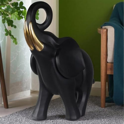 Landing Elephant Sculpture Black and Gold 23in