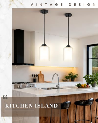 TENGXIN 6" Matte Black Pendant Lights Kitchen Island, Dual Glass Shade - color: Matte Black, Dual Glass, size: 6"
