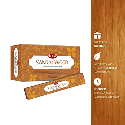 HEM Premium Sandalwood Masala Incense Sticks | Soothing Aroma, Air Purifier for Meditation | Aromatherapy Incense For Anxiety & Stress Relief | Gift Set | Pack of 12 (15 gms each) - size: Sandalwood