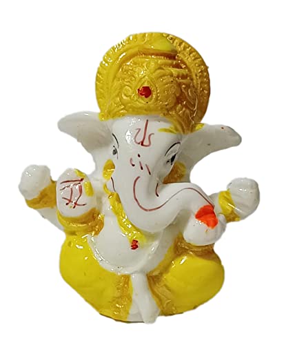 PARIJAT HANDICRAFT Resin Ganesha Idol Statue Siting and Blessing Position Resin Carved fine Figurine Decorative, Healing for Home Temple or gifiting (Golden)