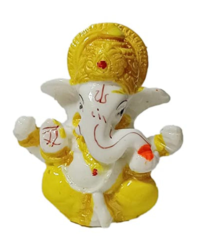 PARIJAT HANDICRAFT Resin Ganesha Idol Statue Siting and Blessing Position Resin Carved fine Figurine Decorative, Healing for Home Temple or gifiting (Golden)