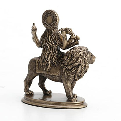 Veronese Design 3 3/4" Hindu Goddess Durga Riding on Lion Miniature Statue Resin Hand Painted Figurine
