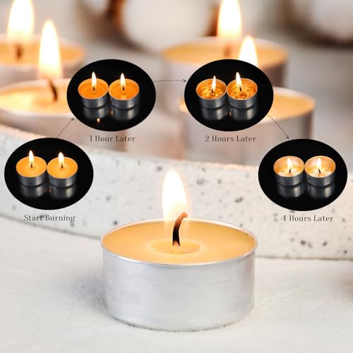 Natural Beeswax Tealight Candles in Metal Aluminum Cup, Yellow, Pack of 24