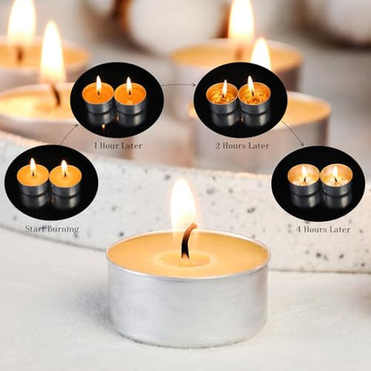 Natural Beeswax Tealight Candles in Metal Aluminum Cup, Yellow, Pack of 24
