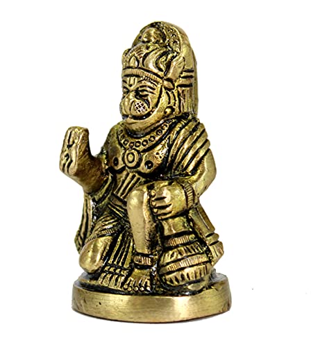 Brass Hanuman Anjaneya Pavan Putra Bajrangbali Idol Murti Moorti Statue (2.5 Inch) - style: Hanuman
