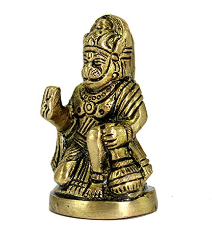 Brass Hanuman Anjaneya Pavan Putra Bajrangbali Idol Murti Moorti Statue (2.5 Inch) - style: Hanuman