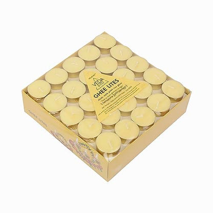 Welburn Veda&Co™ ack of 100 Tealight Ghee Butter Lamp Candle Set, Upto 4 Hours Burning Time, Pure Cow Ghee Unscented Clarified Butter Paraffin Free Tealight Candles for Meditation, Rituals, Diwali - size: Pack of 100