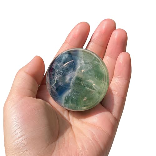 1.6-2 inch Natural Fluorite Crystal Ball with Stand, Hand Polished Colorful Fluorite Sphere, Reiki Healing Gemstone Ball, Home Desktop Decor Ornament, Spiritual Craft Gift - color: Fluorite, size: 40-50mm