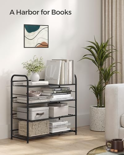 SONGMICS 4-Tier Stackable Metal Shoe Rack, Holds Up to 16 Pairs of Shoes - color: Black, size: 4 Tiers (27"W)