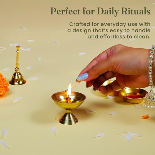 Fine Living Handcrafted Paro Pyali Brass Diya for Pooja 2.2", Gold Finish - style: Paro Pyali Diya