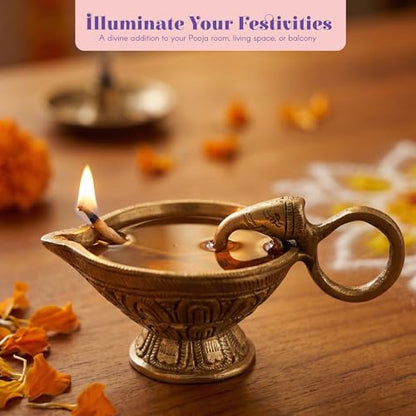 LoveNspire Elephant Brass Diya Deepam Vilakku Samai Oil Lamp Home Pooja Room Diwali Decorations Mandir Temple Akhand Diya Indian Traditional Hindu Puja Religious Deepawali Return Gift Item