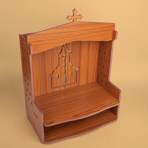 Wooden Wall Mounted Hanging Prayer Shelf Table top Religious Décor Scripture Display Storage for Home Office and Gifting (Brown Prayer Shelf)