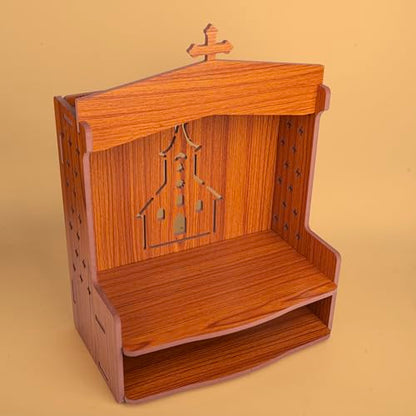 Wooden Wall Mounted Hanging Prayer Shelf Table top Religious Décor Scripture Display Storage for Home Office and Gifting (Brown Prayer Shelf)