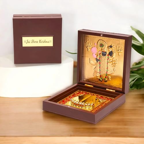 LOVENSPIRE Gold Plated Hindu Idol with Charan Paduka – Spiritual Photo Frame for Home Temple, Office Decor | Indian Return Gift for Housewarming, Diwali Pooja & Weddings Shrinath - color: Shrinath