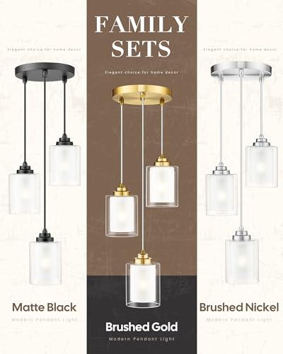 TENGXIN 3-Light Brushed Nickel Pendant Lights Kitchen Island, Dual Glass - color: Brushed Nickel, Dual Glass, size: 4", 3-Light