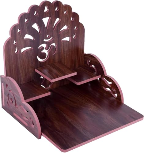 Small Wooden Temple for Home & Office, Light Weight Puja Mandir, Perfect for Smaller Spaces, Size- 28x28x26 CM.