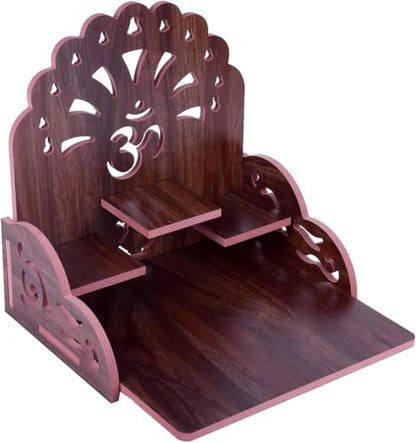 Small Wooden Temple for Home & Office, Light Weight Puja Mandir, Perfect for Smaller Spaces, Size- 28x28x26 CM.