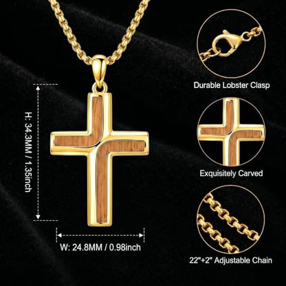 ROMANTICWORK Cross Pendant Necklace 14k Gold Plating Christian Crucifix Necklace Religious Confirmation Jewelry Gifts for Men Women - color: Wooden Cross