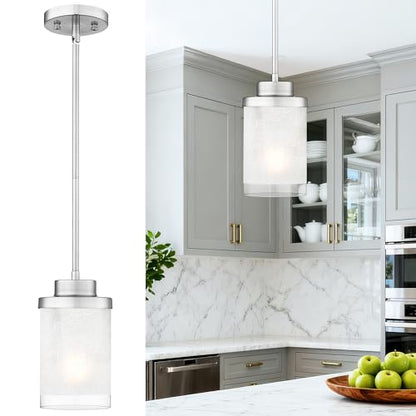 TENGXIN 6" Brushed Nickel Pendant Lights Kitchen Island, Frosted Glass - color: Brushed Nickel, Linen Frosted Glass, size: 6"