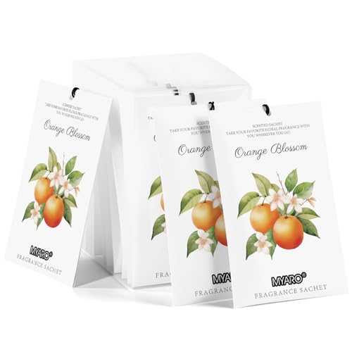 MYARO 12 Pack Orange Scented Sachets, Closet Deodorizer Car Air Freshener - color: Orange Blossom, size: 12 Packs