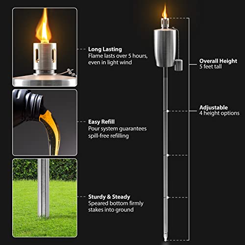 Matney Stainless Steel Outdoor Torches, 5 Ft (4 Pack, Cylinder) - size: 4 Pack, style: Cylinder