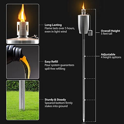 Matney Stainless Steel Outdoor Torches, 5 Ft (4 Pack, Cylinder) - size: 4 Pack, style: Cylinder