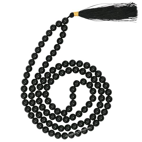 Amazing Gemstone Black Tourmaline Mala Beads - 108 Prayer Beads for Meditation and Mindfulness Practice, Handcrafted Mala Beads with Natural Gemstones for Spiritual Healing and Relaxation(Plain) - color: Black Tourmaline, style: Plain