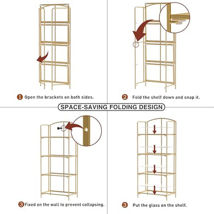 Crofy 4-Tier Foldable Bookshelf, Gold Frame & Transparent Shelves - color: Gold Frame & Transparent Shelf, size: 4 Tier
