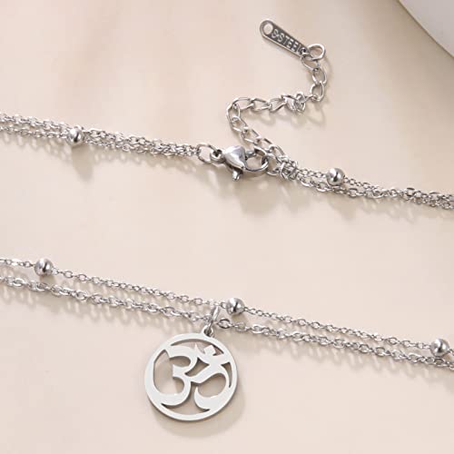 Women OM Necklace Indian Yoga Aum Om Ohm Pendant Necklace Stainless Steel Hindu Meditation Charm Sanskrit Symbol Spiritual Amulet Jewelry for Women Men - color: Layered-S