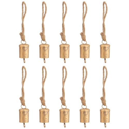 10 Pcs Rustic Gold Metal Bells for Crafts – 3.15” Jingle Bells for Christmas Ornaments, Wreaths, Wind Chimes for Outside, Hanging Bell, Cow Bells, Witch Bells, Vintage Decor, Door Knob Bell - color: Gold Cylinder 10 Pcs