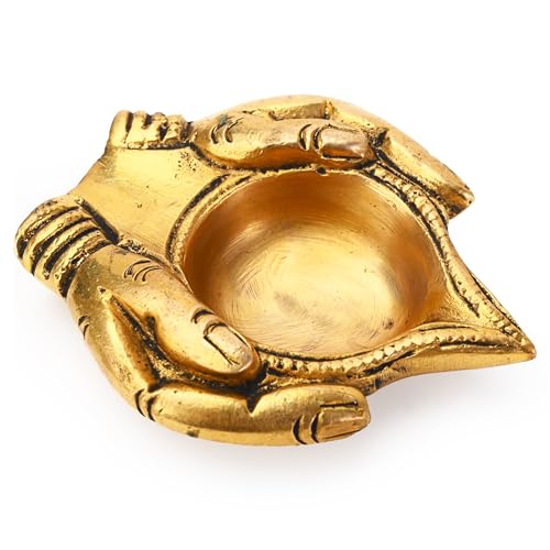 Brass Hand Shape Diya Deepam Staue Sculpture for Temple Mandir Home Office Main Door Entrance Pooja Décor Decoration and Gifting (Hand Shape Diya) - color: Hand Shape Diya