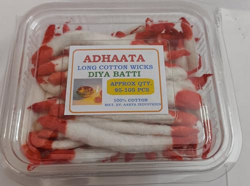 Handmade Raw Cotton Wicks for Diya, Jyot Bati Akhand Pooja Lamps, Diya Ghee Batti Box Pack, for Pooja, Aarti, Clay Diya Batti Home Mandir Temple, Diwali, Deepawali (Pack of 100, Long (Lambi)) - size: Long (Lambi)