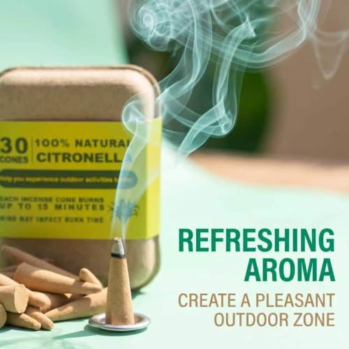 Natural Citronella Incense Cones 30 Count, Include 2 Metal Dishes