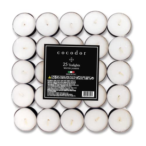 COCODOR Scented Tealight Candles/Winter Jasmine / 25 Pack / 4-5 Hour Extended Burn Time/Made in Italy, Cotton Wick, Scented Home Deco, Fragrance, Mother's Day - color: Winter Jasmine, size: Tealight 25P