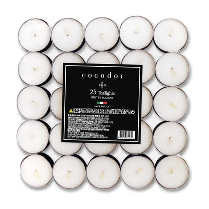 COCODOR Scented Tealight Candles/Winter Jasmine / 25 Pack / 4-5 Hour Extended Burn Time/Made in Italy, Cotton Wick, Scented Home Deco, Fragrance, Mother's Day - color: Winter Jasmine, size: Tealight 25P