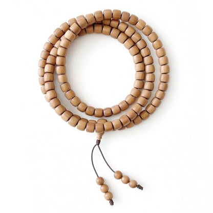 108 Mala Bead Bracelets, Authentic White Sandalwood Bead Necklace - size: 6x7mm beads