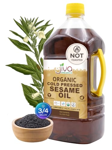 Organic Sesame Oil 3/4 Gallon Bottle - NOT TOASTED - Cold Pressed, Non-GMO, For & Skin & Cooking - 101oz / 3 liter - by Jiva Organics - size: 101 Fl Oz (Pack of 1)